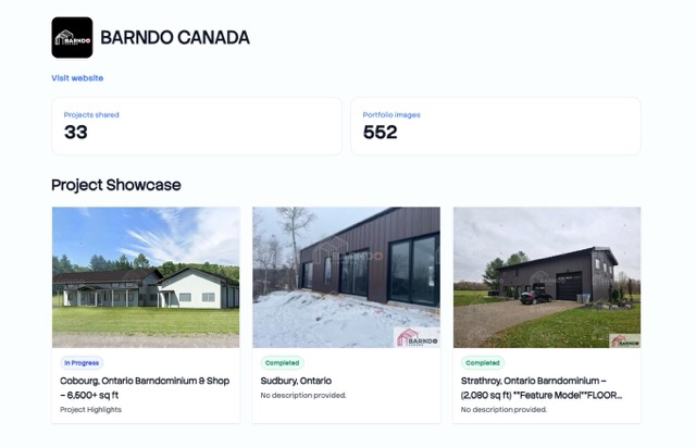 Barndo Canada portfolio screenshot
